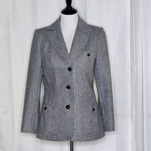 Peruvian Wool Heather Gray Knot Button Front Lined Pockets V-Neckline Blazer